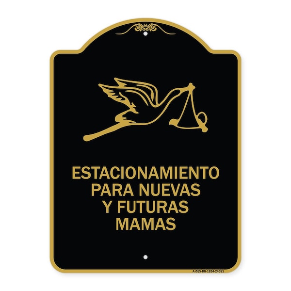 Signmission Estacionamento Para Nuevas Y Futuras Mamas, Black & Gold Aluminum Sign, 18" x 24", BG-1824-24091 A-DES-BG-1824-24091 - main